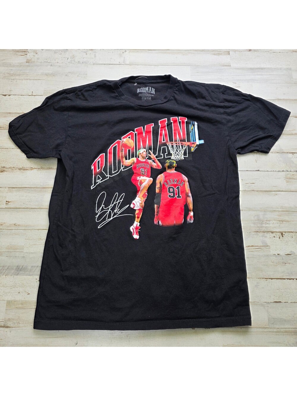 Dennis Rodman #91 T-Shirt Men's XL Black Chicago Bulls Basketball Graphic Tee